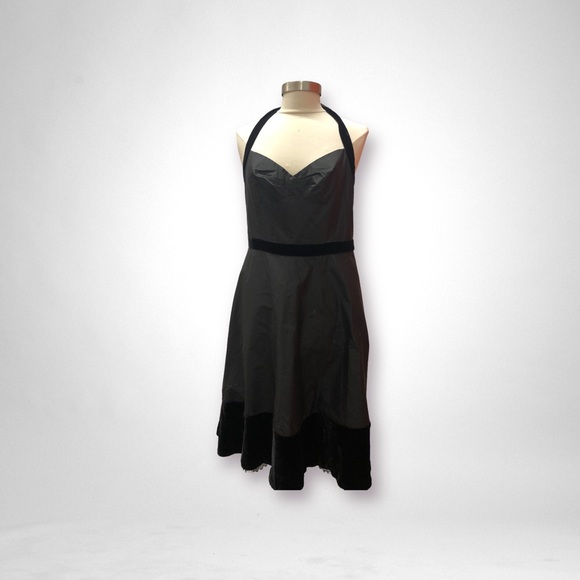 BCBG Maxazria size 12 halter black dress with velvet accents - Picture 1 of 7